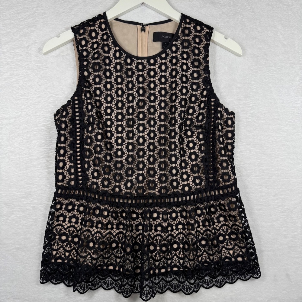 J.Crew Black Floral Eyelet Lace Peplum‎ Sleeveless Top G8185 Womens Size 4